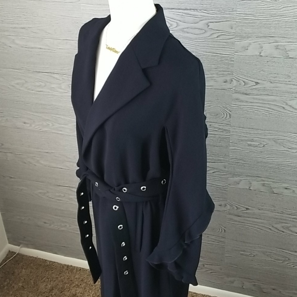 ZARA // ltd ed blogger fave ruffle detail metal grommet belt trench coat - Picture 6 of 16